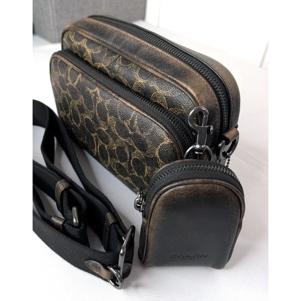 Coach Finlay Unisex Crossbody - Loved Leather/Signature Canvas/Gunmetal, NWT